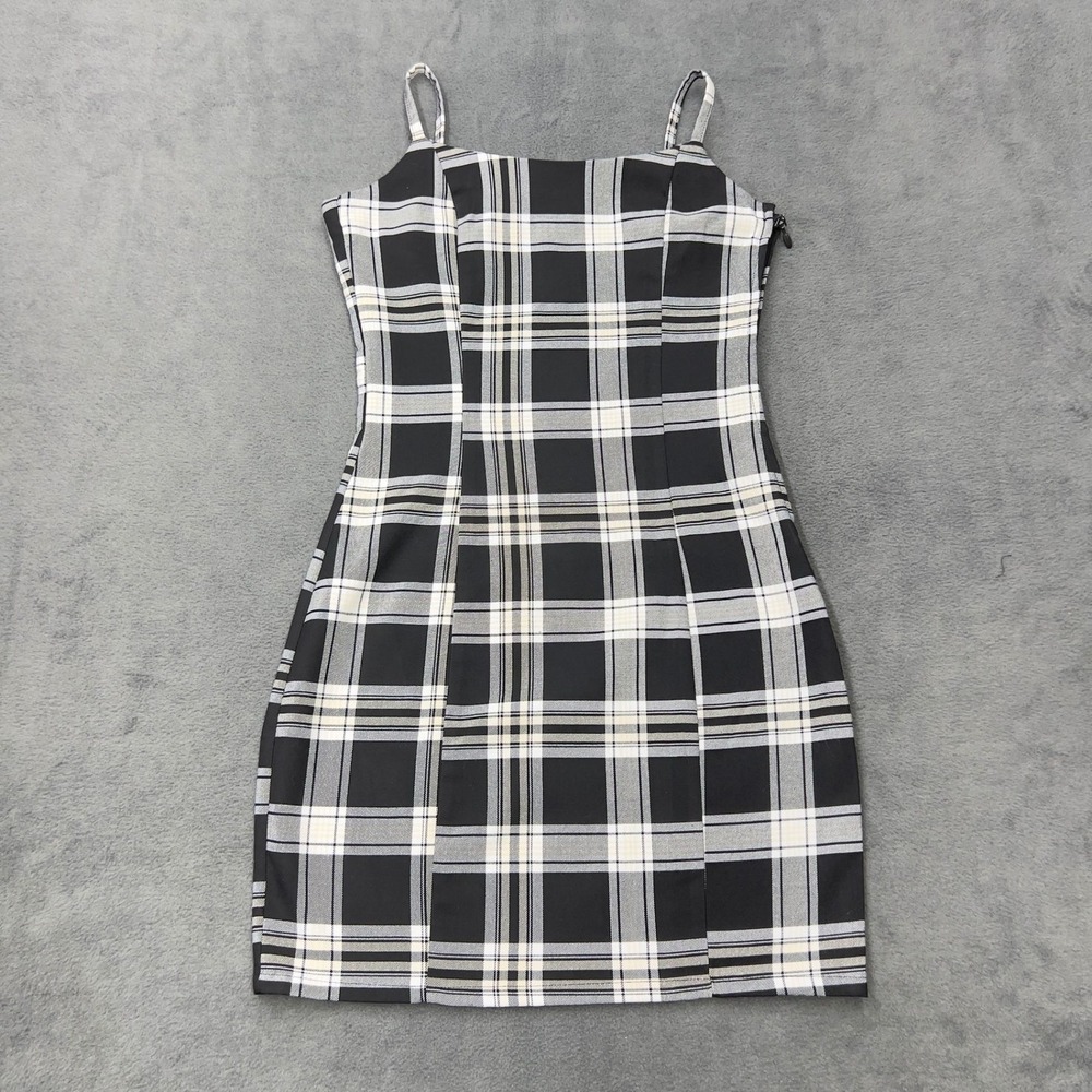 H&M Divided Womens Plaid Mini Dress XS Black White Bodycon Spaghetti Strap‎ - Picture 2 of 10